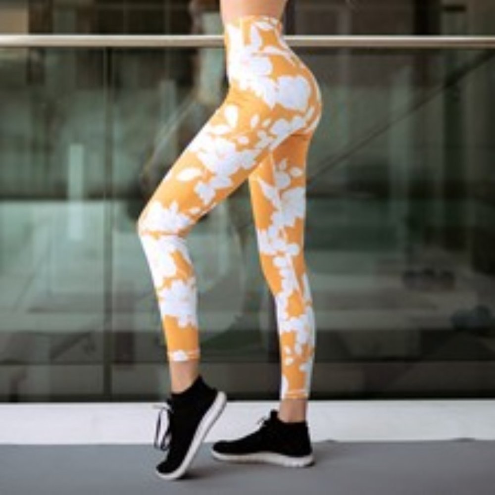 Active Floral Blooms Leggings - YELLOW